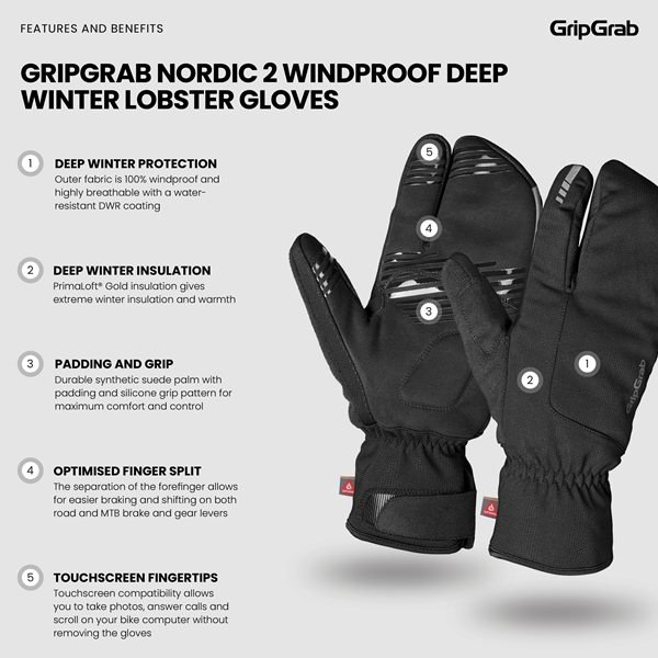 Gripgrab Nordic 2 Windproof Deep Winter Lobster Gloves - Image 2