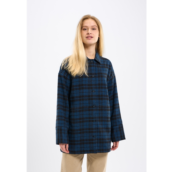 Knowledgecotton Apparel Oversized Checked Cotton Button Overshirt - Image 3